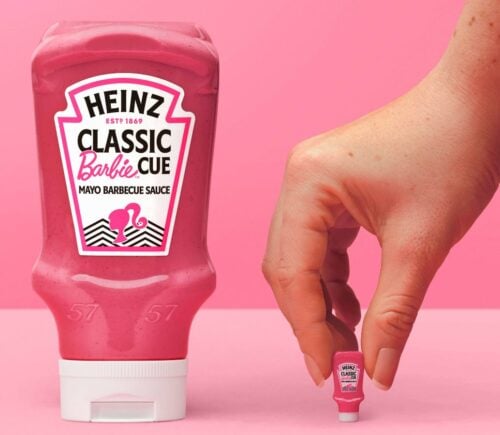 A bottle of pink "Barbiecue sace" - a new vegan mayo from Heinz