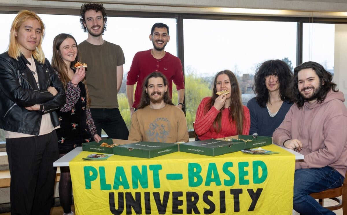 Students at the University of Cambridge, where the Students' Union has voted to serve 100% plant-based food at internal meetings and events