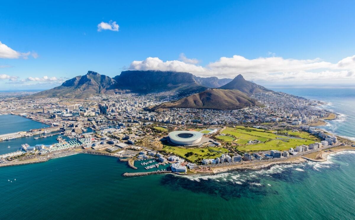 Aerial view of Cape Town, South Africa, where a live export ship is causing a stench