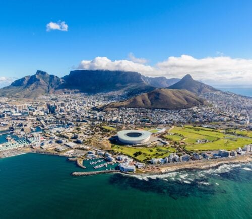 Aerial view of Cape Town, South Africa, where a live export ship is causing a stench