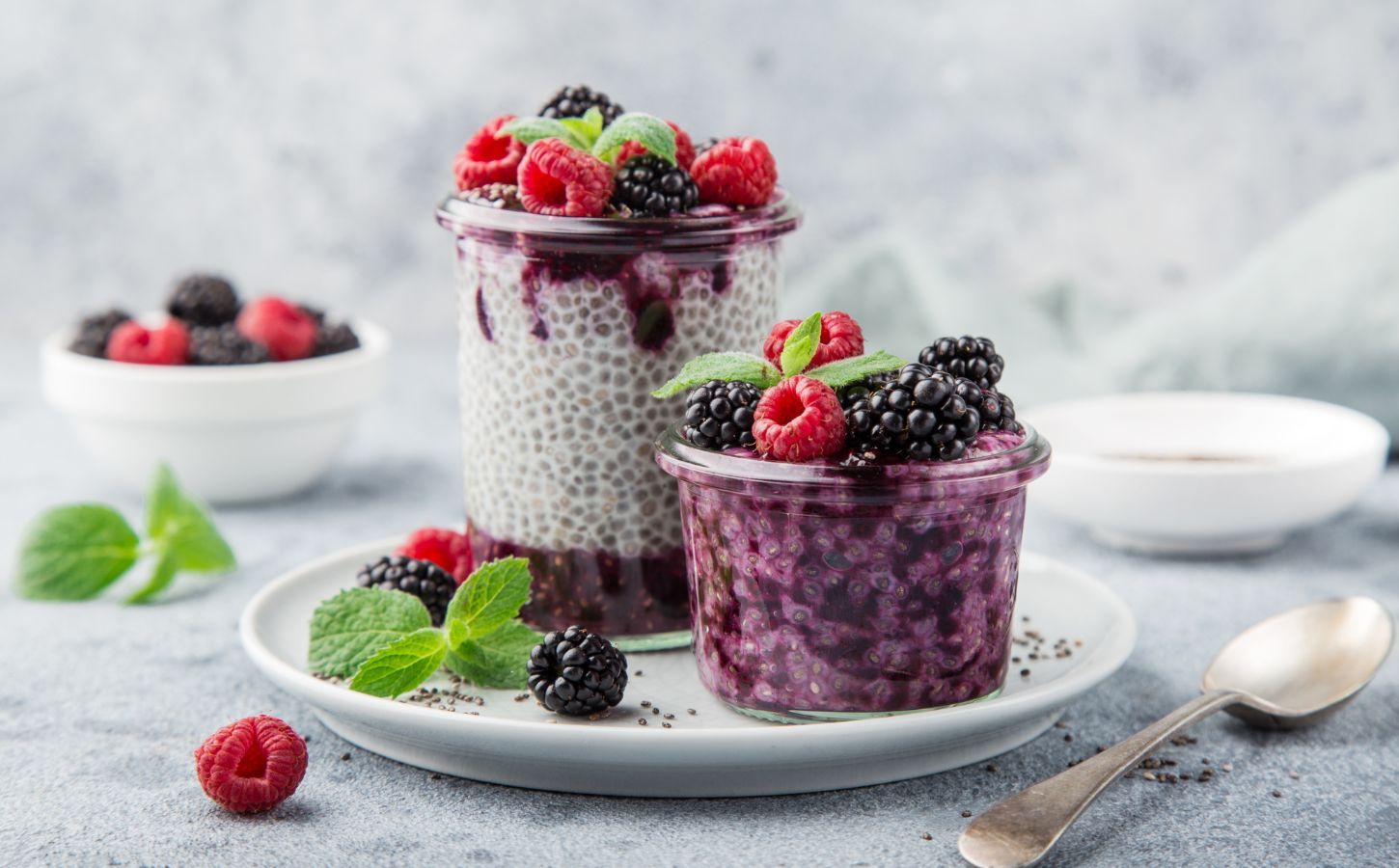 Pots of vegan chia seed pudding