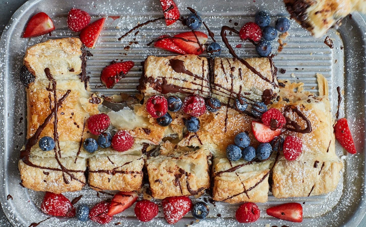 easy chocolate croissant on pan vegan dessert covered in fruit