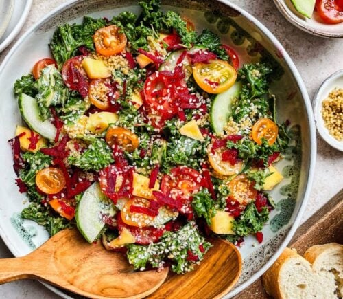 A creamy vegan tahini kale salad