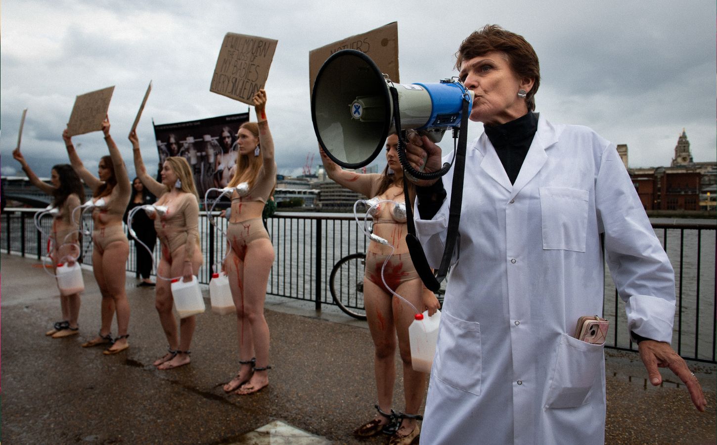 Dairy Is Not Human(e) demonstration outside Tate Modern to protest dairy industry