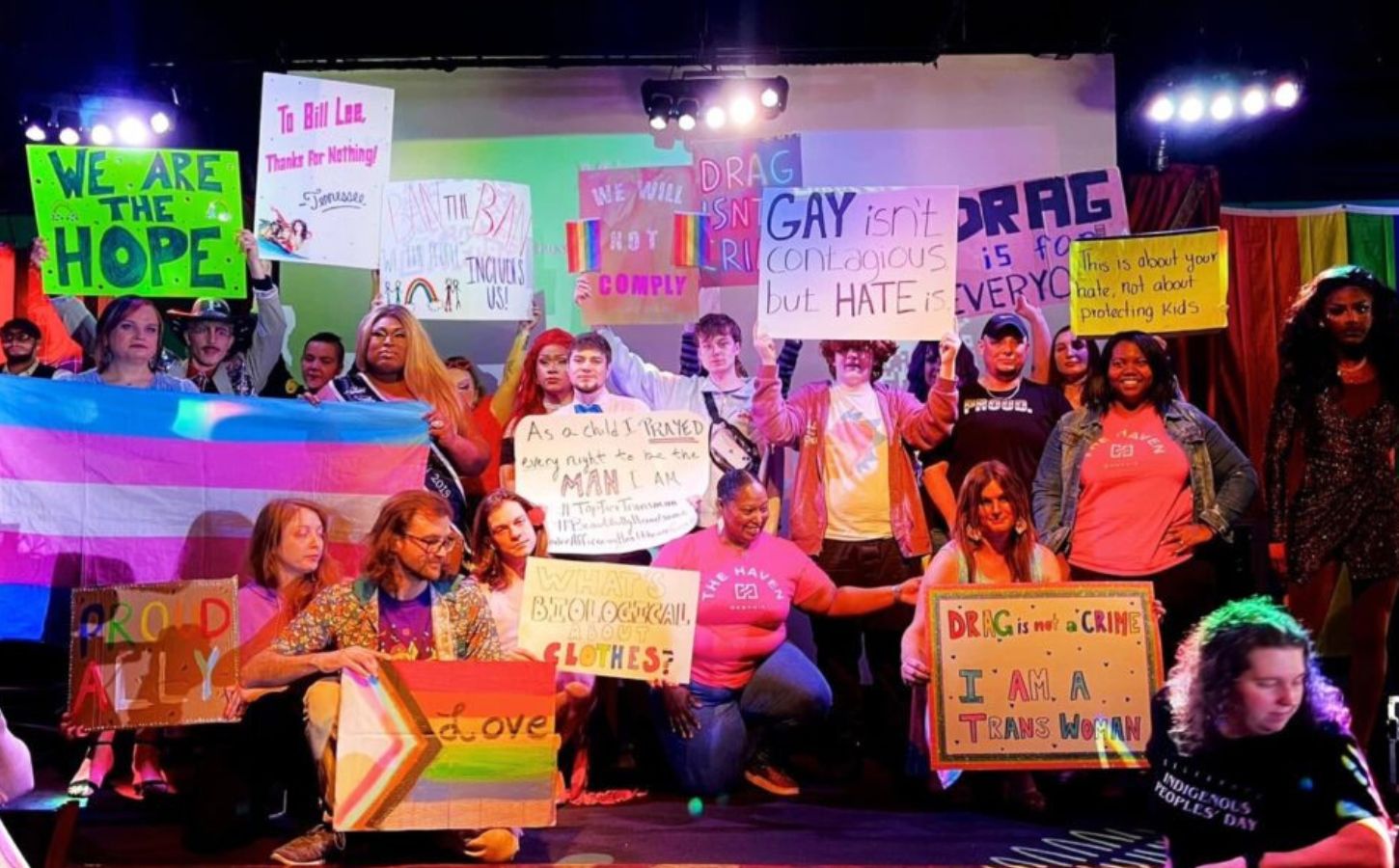 Attendees at an LGBTQIA+ drag brunch hosted by vegan food company Just Egg