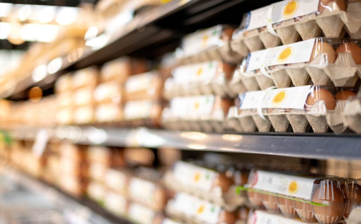 A supermarket shelf full of eggs