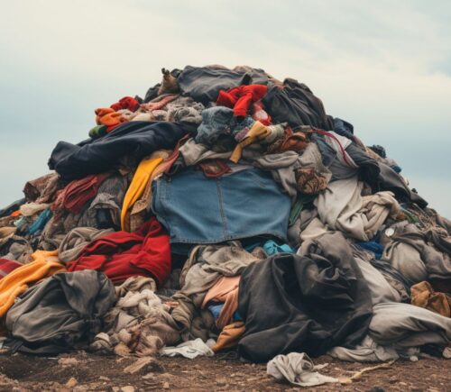 A pile of clothes abandoned by the fashion industry, which is known to have environmental and ethical costs