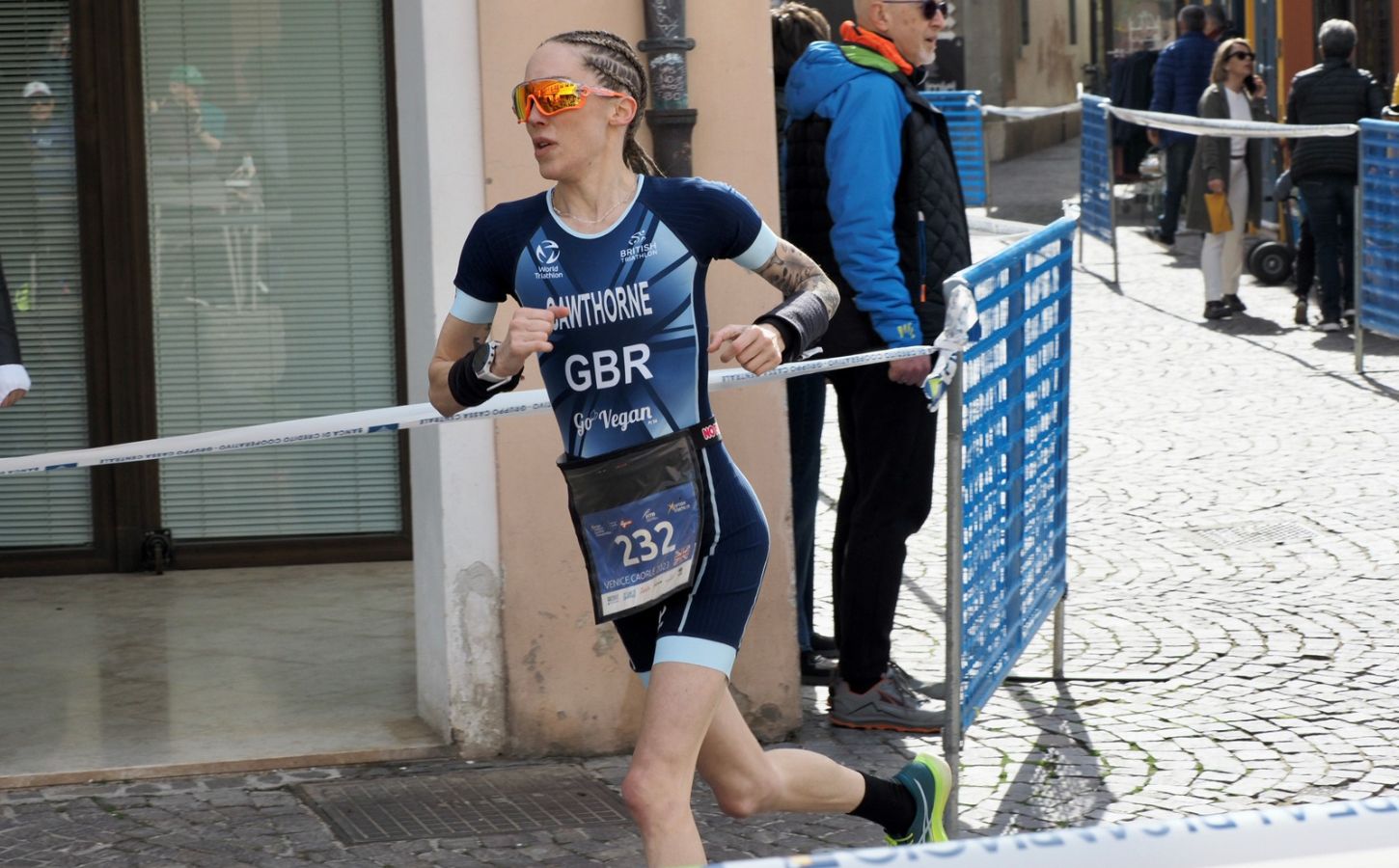 Vegan duathlon athlete Lisa Gawthorne during one of her medal-winning runs