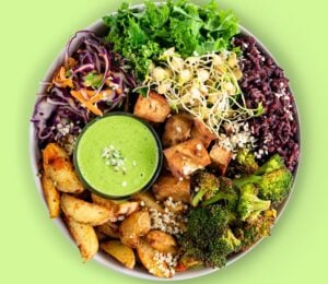 A vegan microbiome bowl made with gut-friendly ingredients