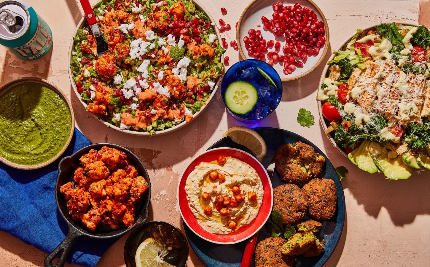 Aerial shot of vegan food at the newly rebranded Neat vegan restaurant