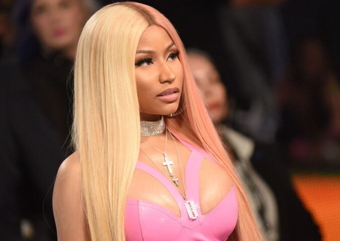 Singer Nicki Minaj in a pink dress on the red carpet