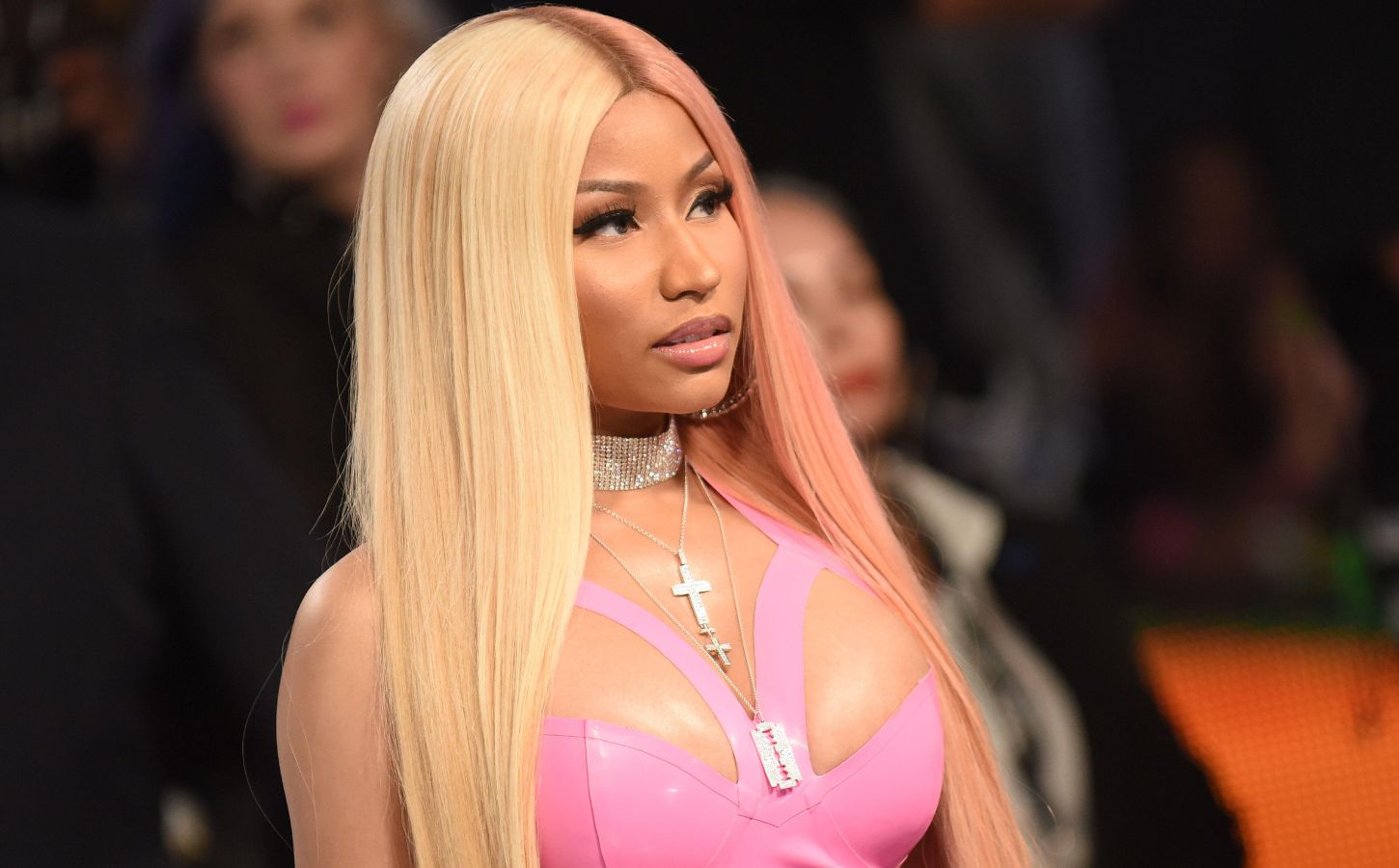 Singer Nicki Minaj in a pink dress on the red carpet