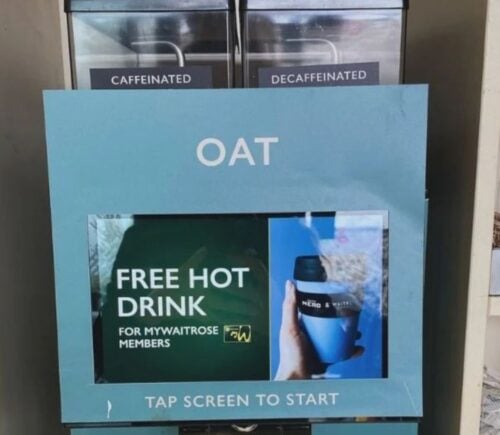 An oat milk coffee machine at a Waitrose UK store