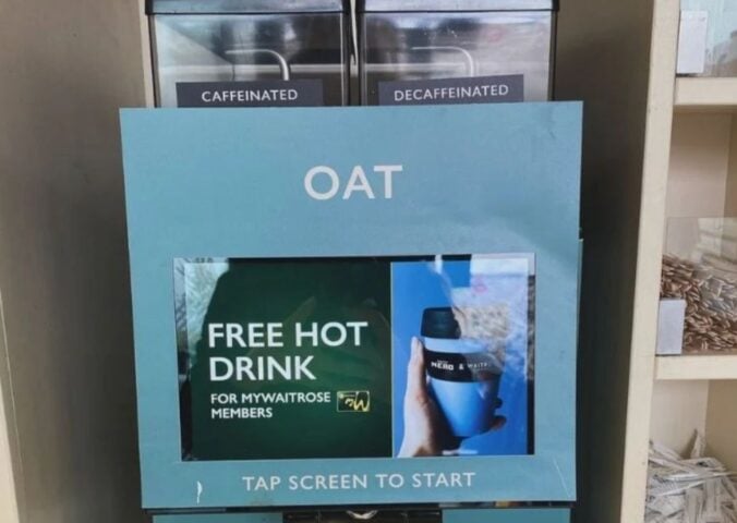 An oat milk coffee machine at a Waitrose UK store