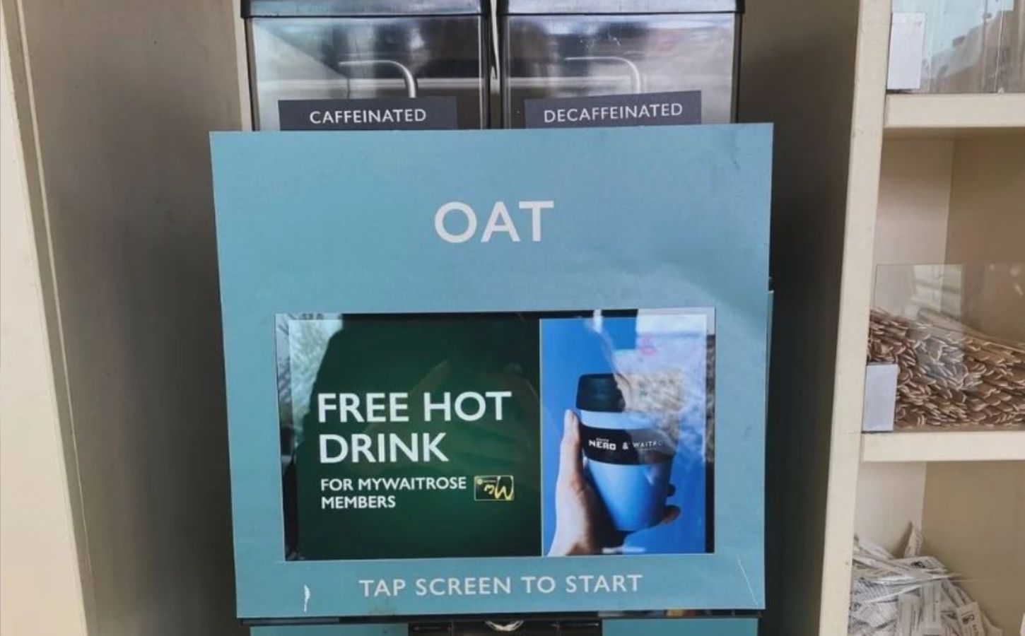 An oat milk coffee machine at a Waitrose UK store