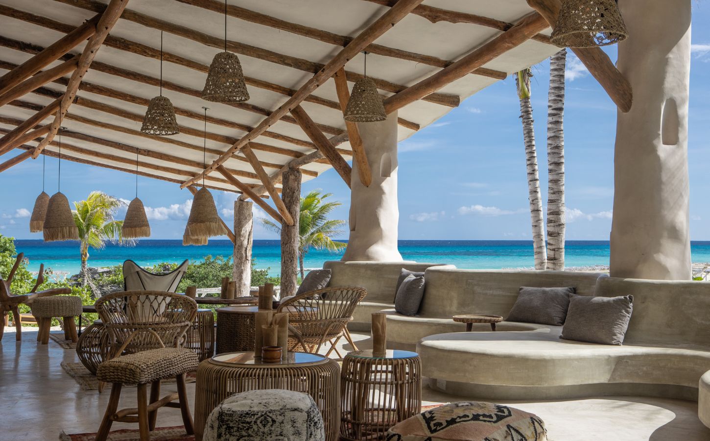 An outdoor restaurant by the beach at Palmaïa, Mexico