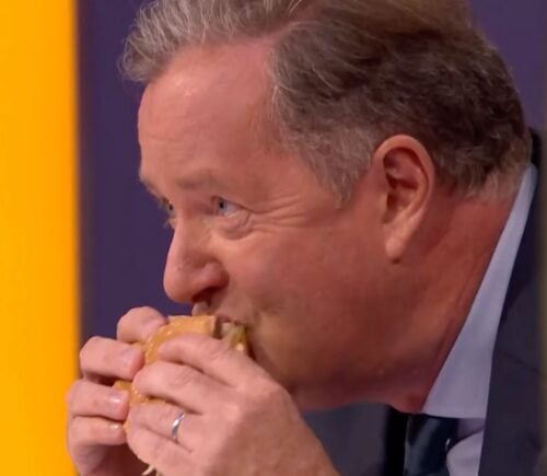 Piers Morgan eating a Big Mac in front of a vegan on his Talk TV show