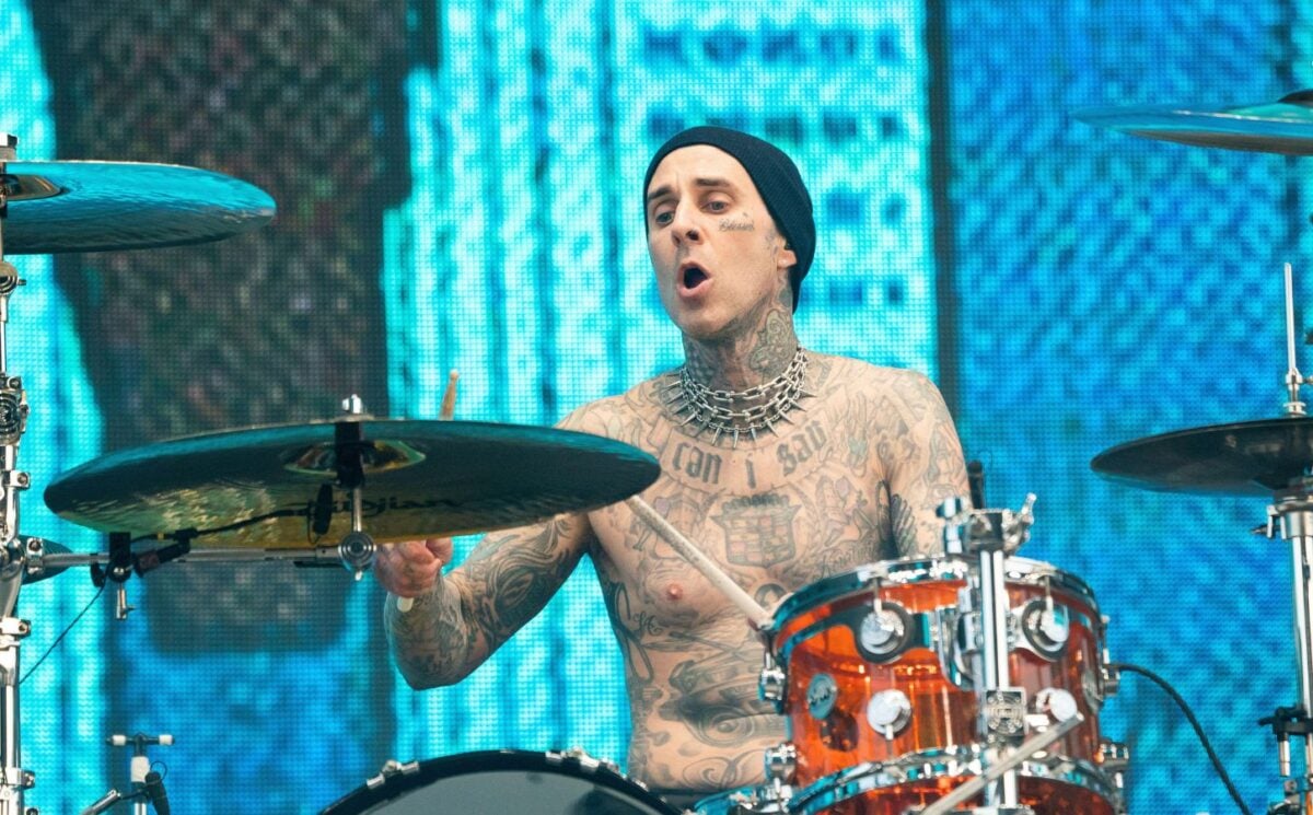 Travis Barker playing drums