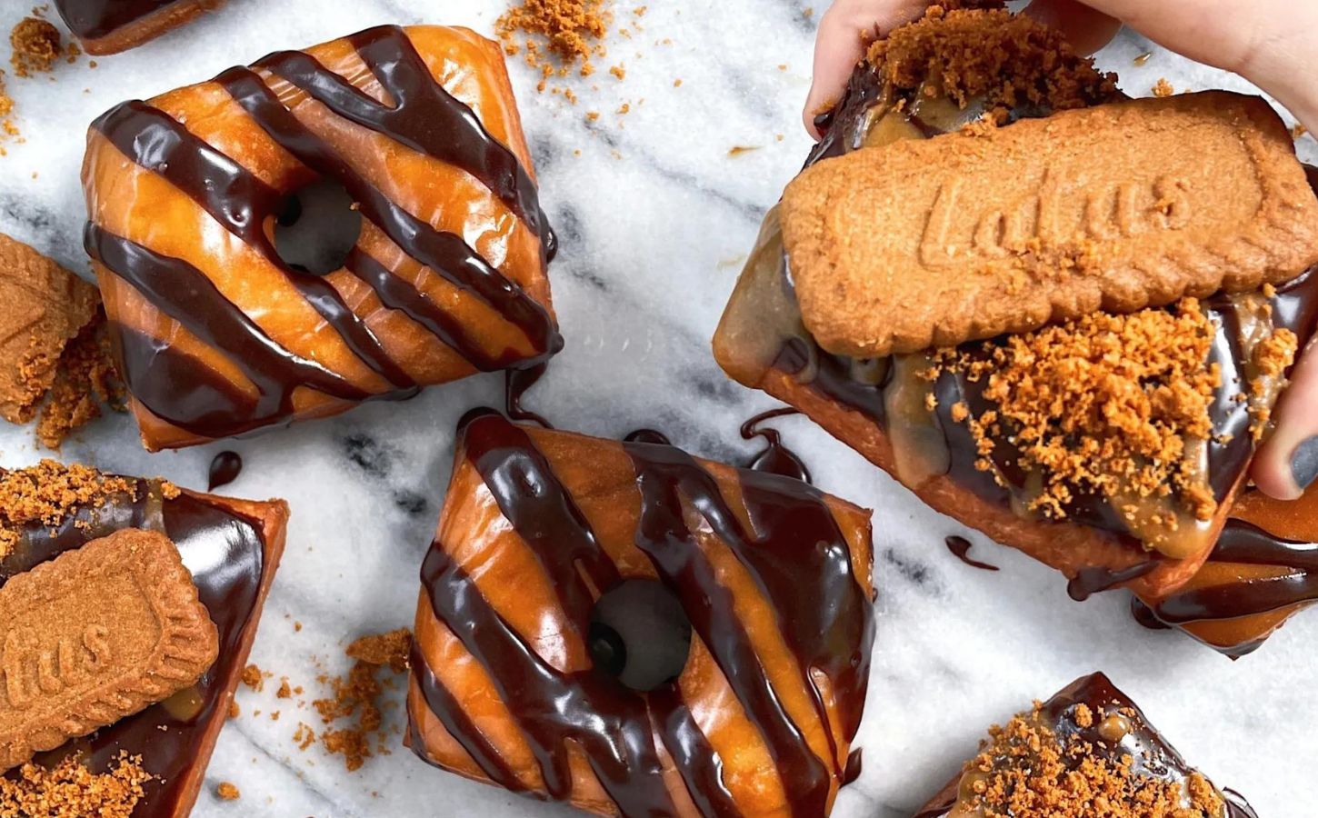 A vegan Biscoff donut cooked to a dairy-free recipe