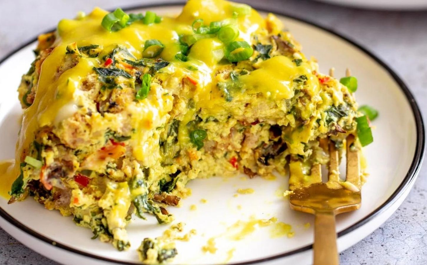 A vegan eggs benedict casserole made to an egg-free and plant-based recipe