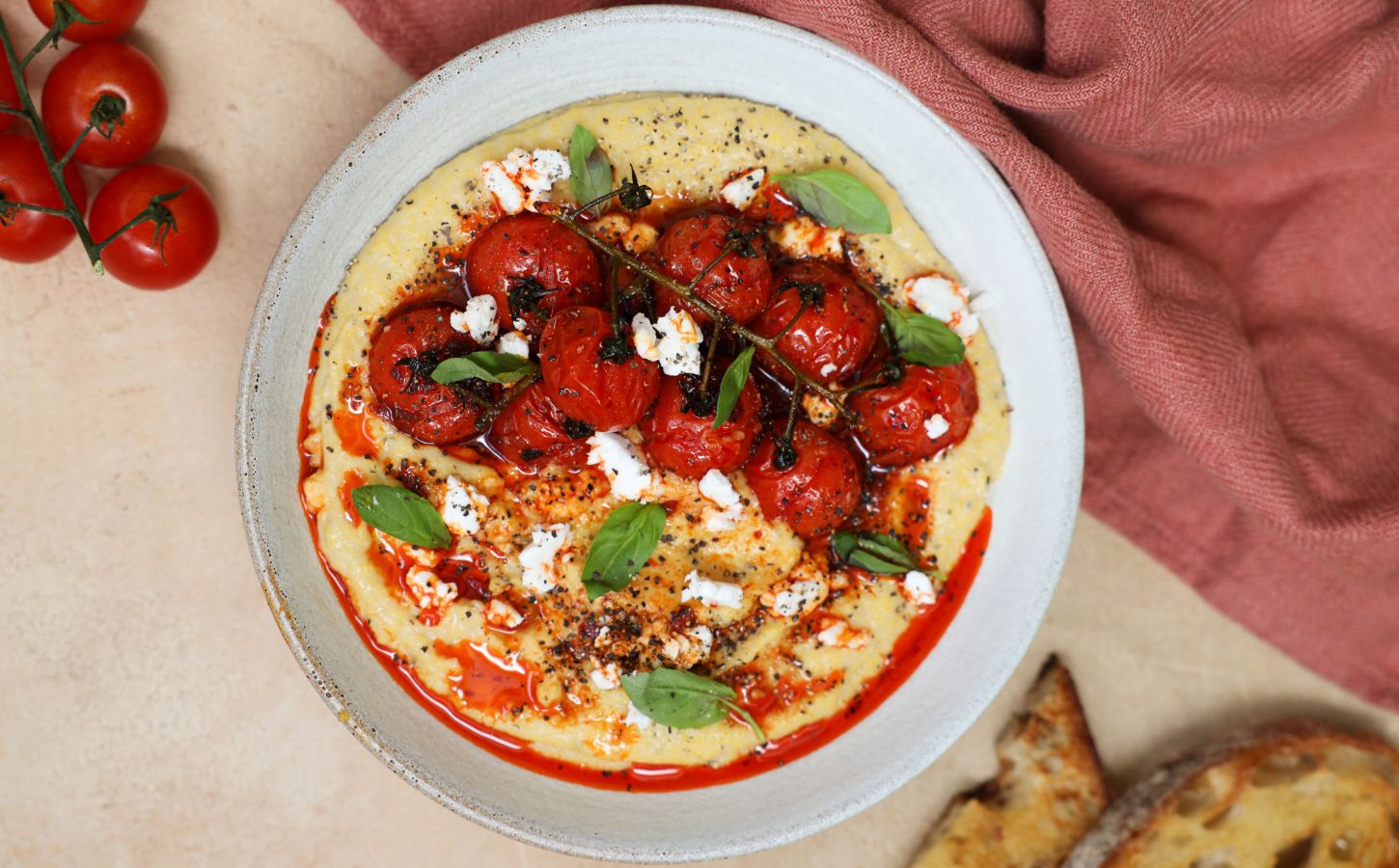 A dairy-free polenta made with vegan feta