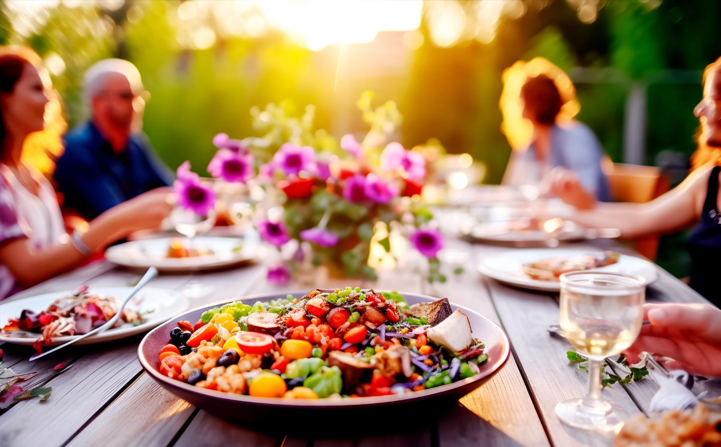 A plate of vegan food sitting on a table outside