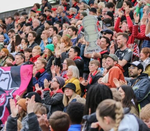 Lewes LFC fans watching their team in the FA Cup