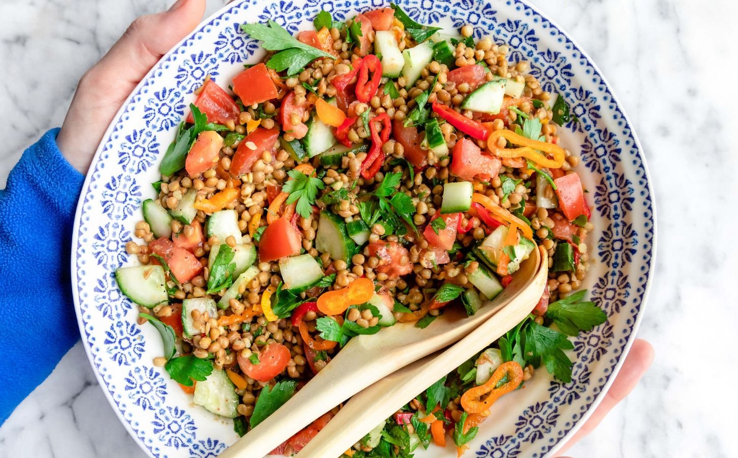 A vegan high protein lentil salad