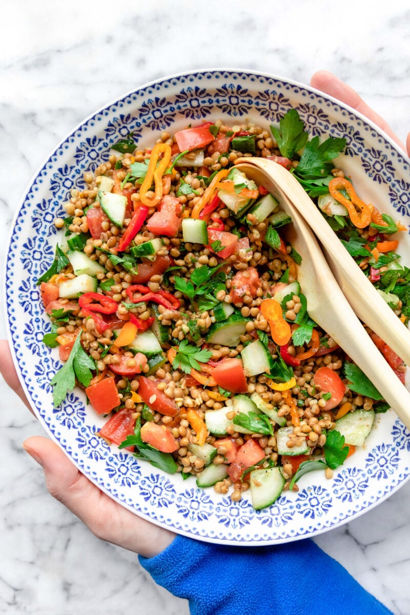 A vegan high protein lentil salad