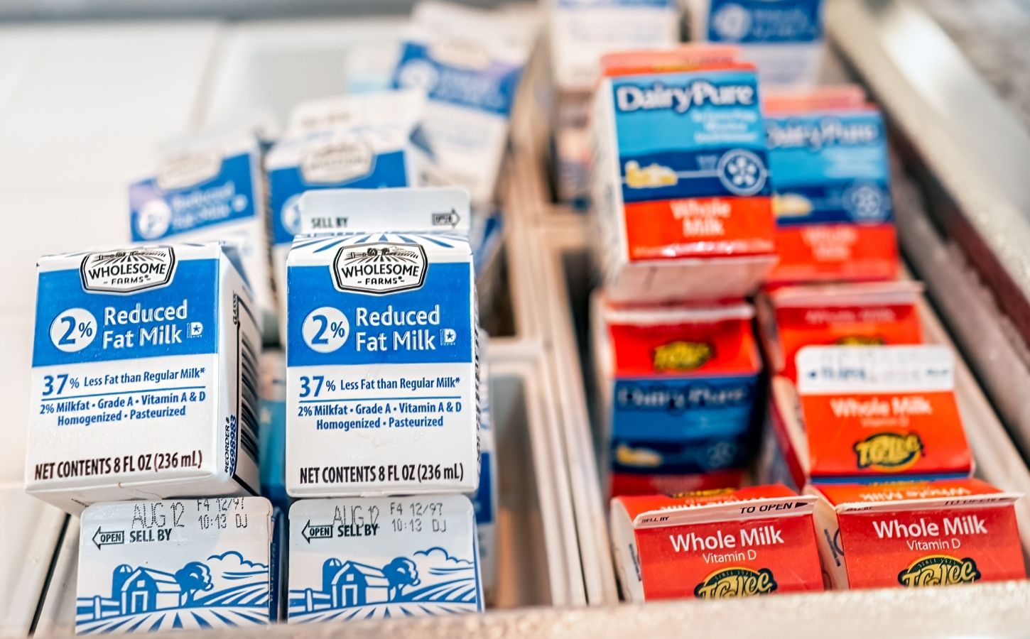 Cartons of milk in a school cafeteria