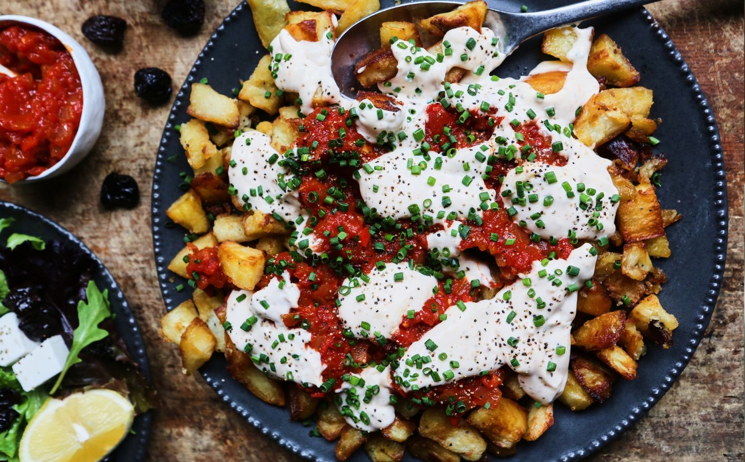 A vegan Spanish patatas bravas recipe with egg-free aioli