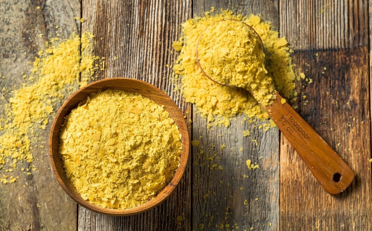 Artistic aerial shot of nutritional yeast