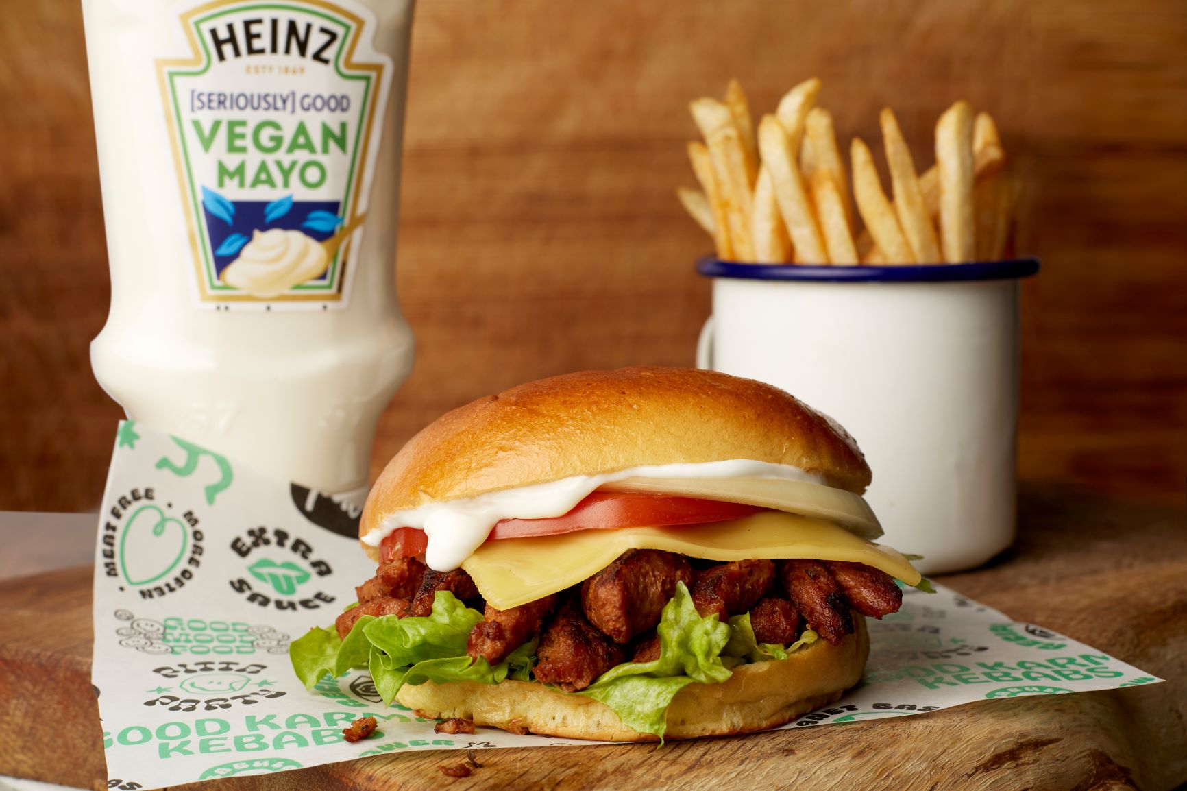 vegan doner bap featuring vegan Heinz mayo